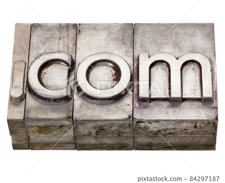 dot com - internet domain in letterpress type 84297187