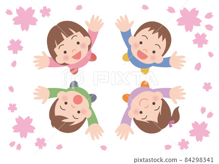 Children looking up at the cherry blossoms 84298341