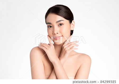 Beautiful young asian woman with clean fresh skin on white background, Face care, Facial treatment, Beautiful young asian woman with clean fresh skin on white background, Face care, Facial treatment, 84299385