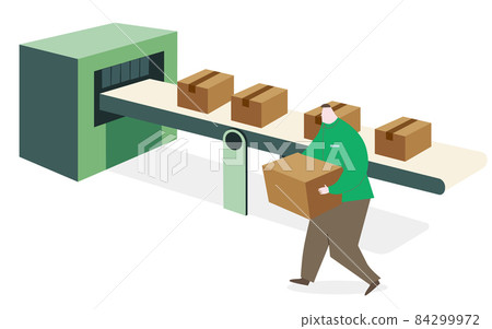 工作人員在傳送帶上搬運貨物 84299972