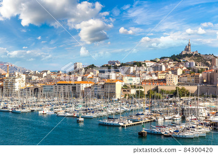 Notre Dame de la Garde and olf port in Marseille, France 84300420