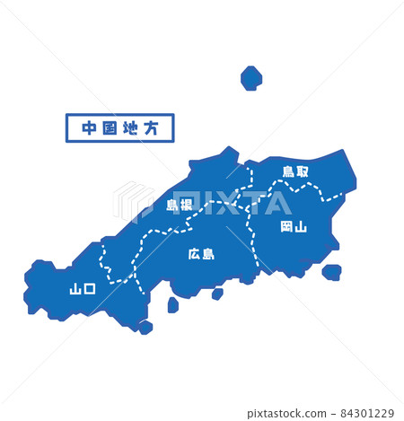 日本中國地區區域地圖 簡單的藍色 84301229