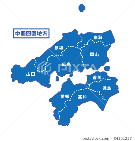 日本中國四國地區地圖 簡單的藍色 84301237