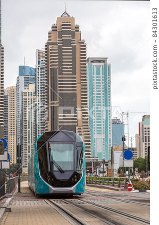 New modern tram in Dubai, UAE 84301613