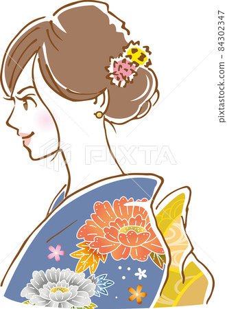 穿著振袖的年輕女子的形象插圖（成人儀式） 84302347