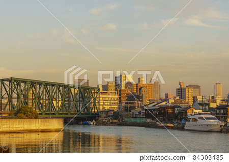 Iwasaki Bridge Iwasaki Canal Bridge Evening view along the Shirinashi River Osaka 84303485
