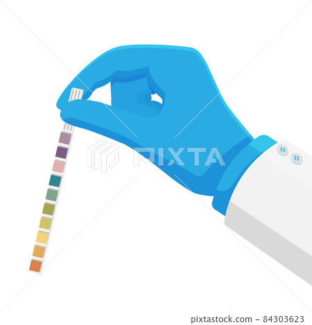 Hand of Doctor Holding Urine PH Test Strip Hand of Doctor Holding Urine PH Test Strip 84303623