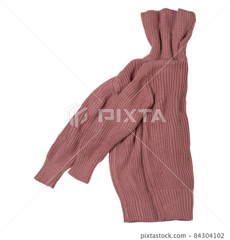 brown knitted wool sweater, folded in half, on a white background 84304102