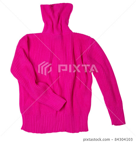 knitted pink wool sweater, on a white background knitted pink wool sweater, on a white background 84304103
