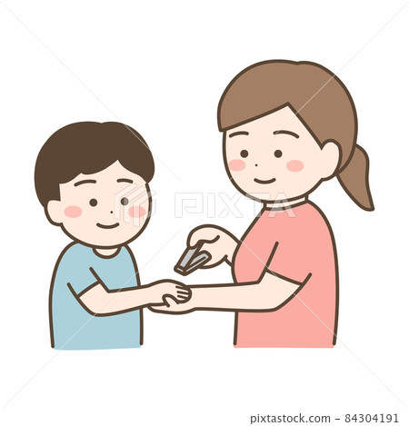 Mom cutting a child's nails 84304191