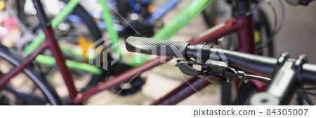 New collection of sports bicycles is in store closeup New collection of sports bicycles is in store closeup 84305007