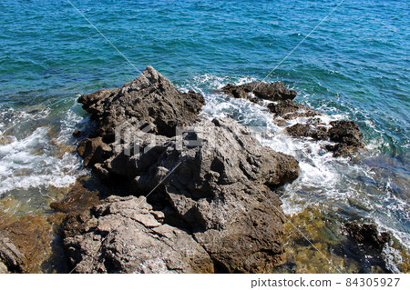 View from Icici's seaside promenade, the rocky beach,Adriatic coast, Kvarner bay, city details, Croatia View from Icici's seaside promenade, the rocky beach,Adriatic coast, Kvarner bay, city details, Croatia 84305927