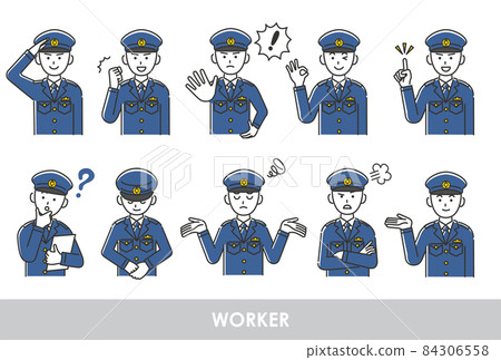 Illustration set of young male police officer 84306558