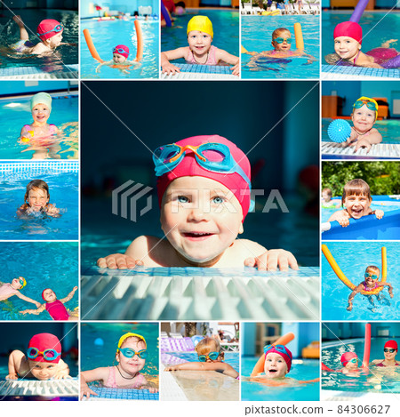 Child in a swimming pool set 84306627