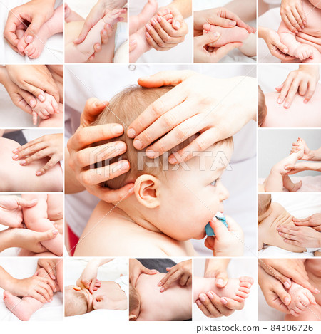 Little baby receiving osteopathic treatment collection 84306726