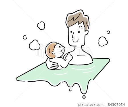 Childcare, Parenting: Father taking a bath and taking a bath with a baby 84307054
