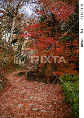 天空之城：備中松山城的石牆和秋葉 84307416