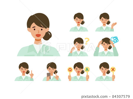 Illustration of a woman's upper body in work clothes with a smile 84307579