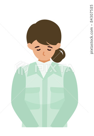 一個女人的上半身在工作服鞠躬的插圖 一個女人的上半身在工作服鞠躬的插圖 84307585