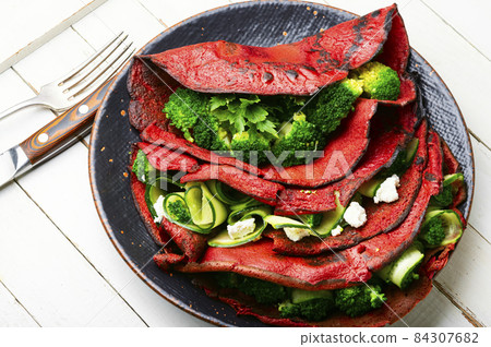 Pancakes from beetroot,healthy food 84307682