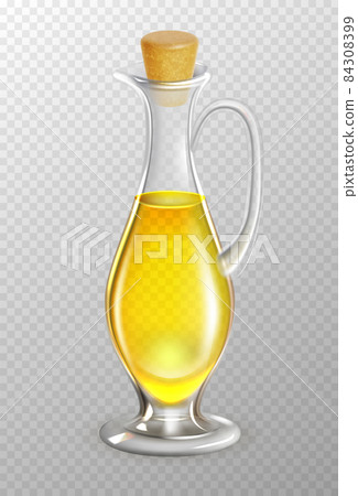Realistic 3d Detailed Olive Oil in Glass Bottle with Handle and Cork on a Transparent Background. Vector illustration Realistic 3d Detailed Olive Oil in Glass Bottle with Handle and Cork on a Transparent Background. Vector illustration 84308399