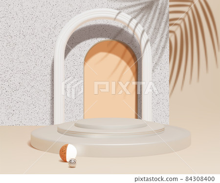 Abstract Minimal Scene with Podium Platform Stage Product and Palm Branch Leaf Overlay Effect for Promotion, Marketing and Advertising. Vector illustration Abstract Minimal Scene with Podium Platform Stage Product and Palm Branch Leaf Overlay Effect for Promotion, Marketing and Advertising. Vector illustration 84308400