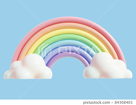 3d Rainbow with Clouds Cartoon Style Weather Phenomenon Concept. Vector illustration of Colorful Arc with Cloud 3d Rainbow with Clouds Cartoon Style Weather Phenomenon Concept. Vector illustration of Colorful Arc with Cloud 84308401