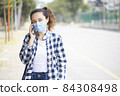 Young woman in medical face protection mask 84308498