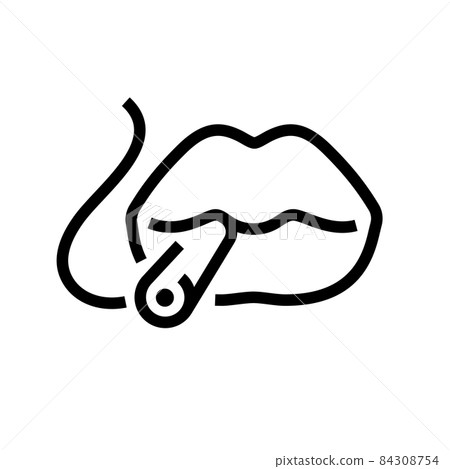 Lips holding cigarette in the mouth, by one line 84308754