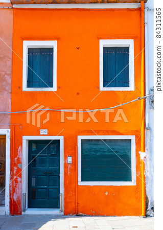 Burano italy. Venice island color street. Paint building house in travel Europe Venezia city. Venice Province, Veneto Region, Northern Italy. 84311565