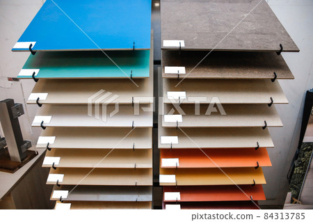 Samples of Colored Tiles Flat Polished Porcelain Stoneware for Home Interior Design Material Samples of Colored Tiles Flat Polished Porcelain Stoneware for Home Interior Design Material 84313785