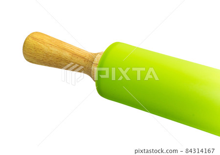 Green silicone rolling pin isolated on white background Green silicone rolling pin isolated on white background 84314167