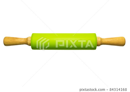 Green silicone rolling pin isolated on white background Green silicone rolling pin isolated on white background 84314168