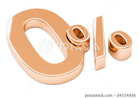 Golden 0 % percent, 3D rendering Golden 0 % percent, 3D rendering 84314936