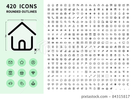 420 solid rounded icons 420 Simple rounded line icons 84315817