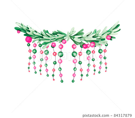 Christmas garland with watercolor balls in vintage style 2 84317879