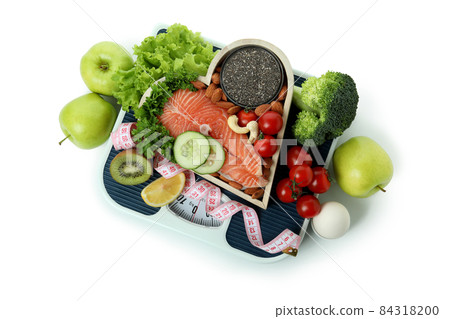 Healthy nutrition accessories isolated on white background Healthy nutrition accessories isolated on white background 84318200