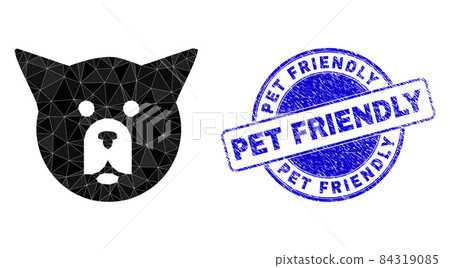 Grunge Pet Friendly Round Stamp And Dog Head Polygonal Icon 84319085