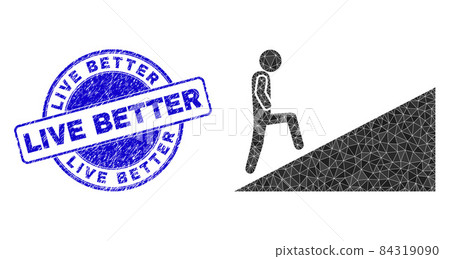 Distress Live Better Round Watermark And Person Climbing Up Lowpoly Icon 84319090
