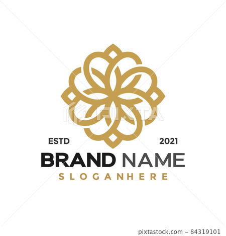 Golden flower ornament logo and icon design vector concept for template 84319101