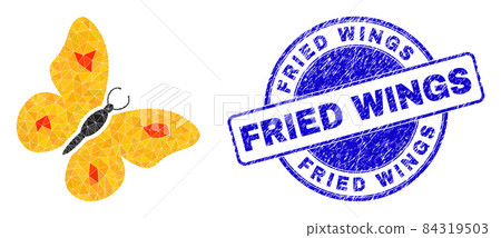 Distress Fried Wings Round Stamp And Butterfly Triangle Icon Distress Fried Wings Round Stamp And Butterfly Triangle Icon 84319503