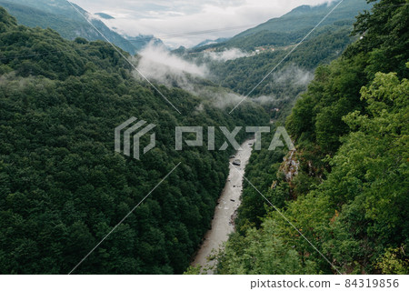 Tara River, view from the bridge, north Montenegro. Canyon of river Tara, deepest canyon in the Europe, second in the world. State of Montenegro 84319856