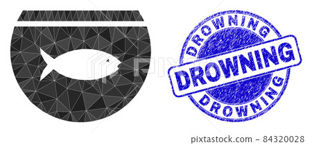 Grunge Drowning Round Seal and Fish Tank Lowpoly Icon 84320028