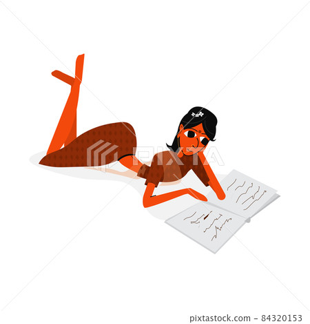 Indian lady reading a book, vector illustration. Interesting reading Indian lady reading a book, vector illustration. Interesting reading 84320153