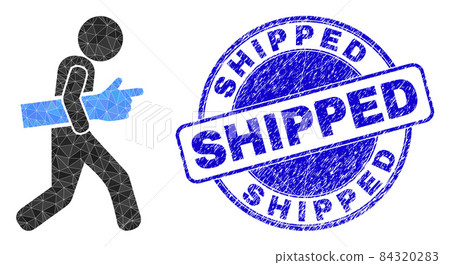 Distress Shipped Round Stamp and Index Finger Courier Lowpoly Icon Distress Shipped Round Stamp and Index Finger Courier Lowpoly Icon 84320283