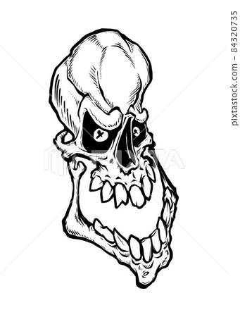 Skull with large teeth. Vector illustration in cartoon style on a white background. 84320735