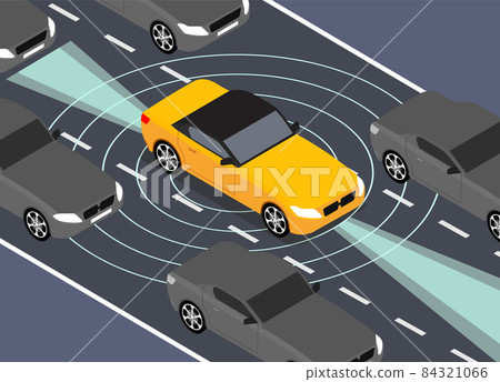 Autonomous car icon drive sensor. Digital autonomous vehicle car self driverless vector smart system Autonomous car icon drive sensor. Digital autonomous vehicle car self driverless vector smart system 84321066