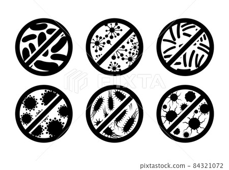 Antibacterial antiviral icon germ. Virus bacteria vector stop symbol. Anti covid sign kill germ icon Antibacterial antiviral icon germ. Virus bacteria vector stop symbol. Anti covid sign kill germ icon 84321072