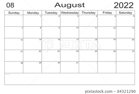 Planner August 2022. Empty cells of planner. Monthly organizer. Calendar 2022 84321290
