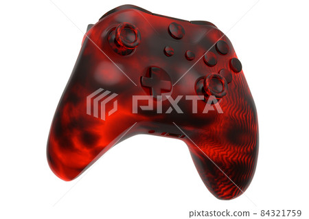 Realistic video game joystick with lava pattern on white background. 3D rendering of streaming gear for cloud gaming and gamer workspace concept 84321759